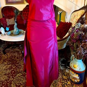 Beautiful rich color of burgundy this two piece satin dress is a show stopper.